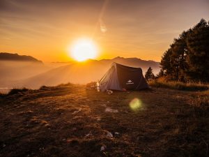 camping en Espagne avec coucher de soleil